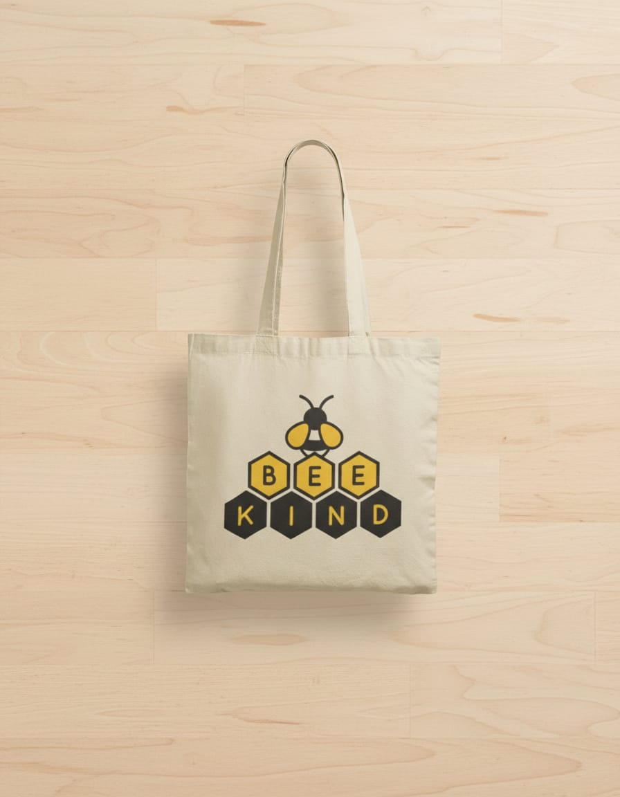 300 GSM Beige Color Cotton Canvas Zipper Closure Printed (BEE Kind) Tote Bag