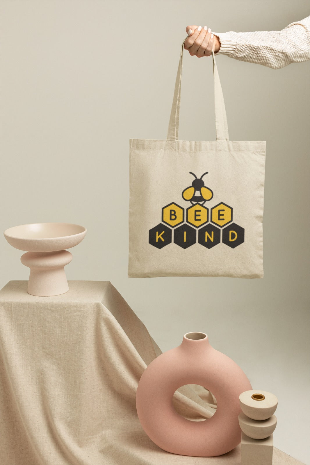 300 GSM Beige Color Cotton Canvas Zipper Closure Printed (BEE Kind) Tote Bag