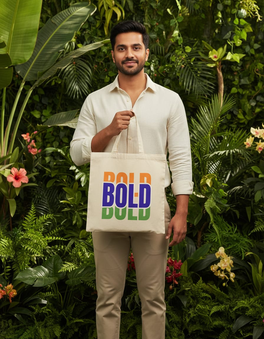 300 GSM Beige Color Cotton Canvas Zipper Closure Printed (BOLD) Tote Bag