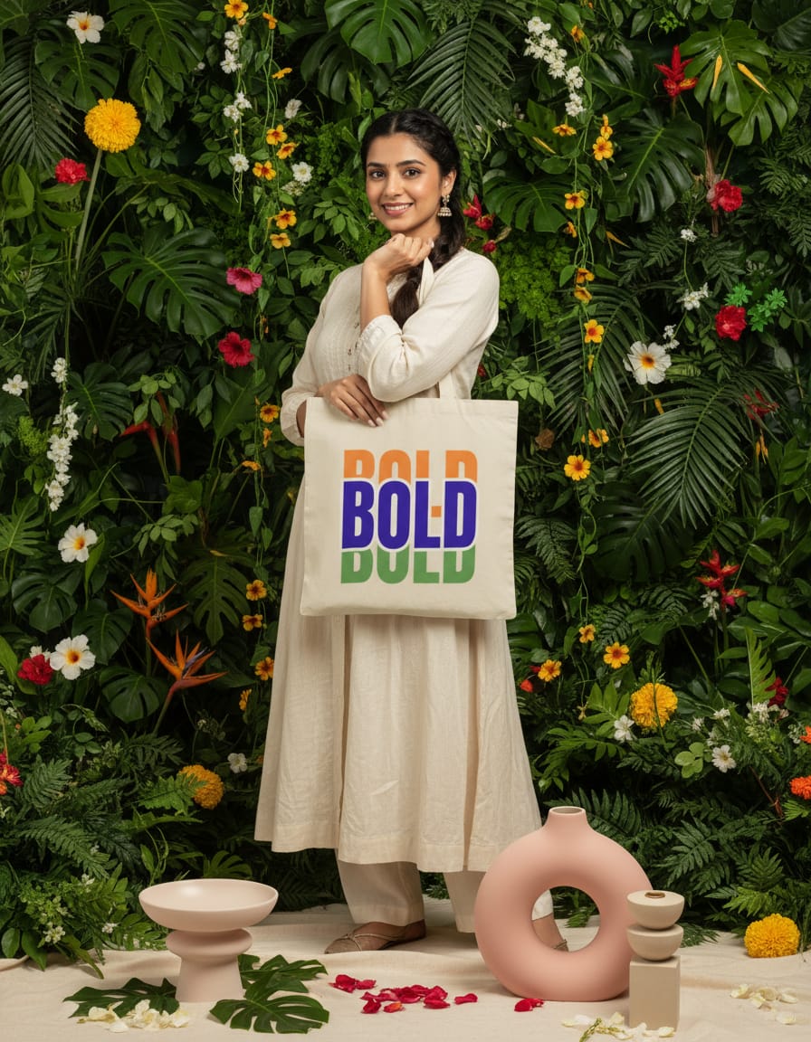 300 GSM Beige Color Cotton Canvas Zipper Closure Printed (BOLD) Tote Bag