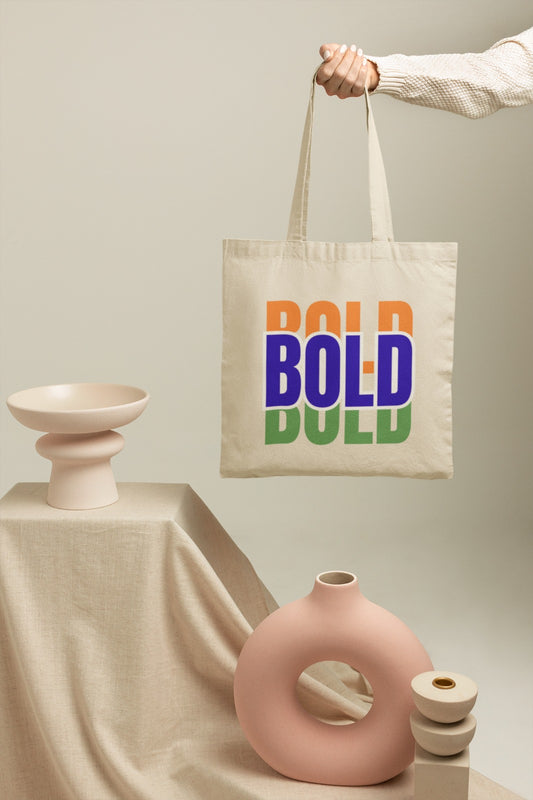 300 GSM Beige Color Cotton Canvas Zipper Closure Printed (BOLD) Tote Bag