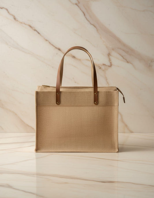 Plain Natural Color Laminated Jute Shopping Bag