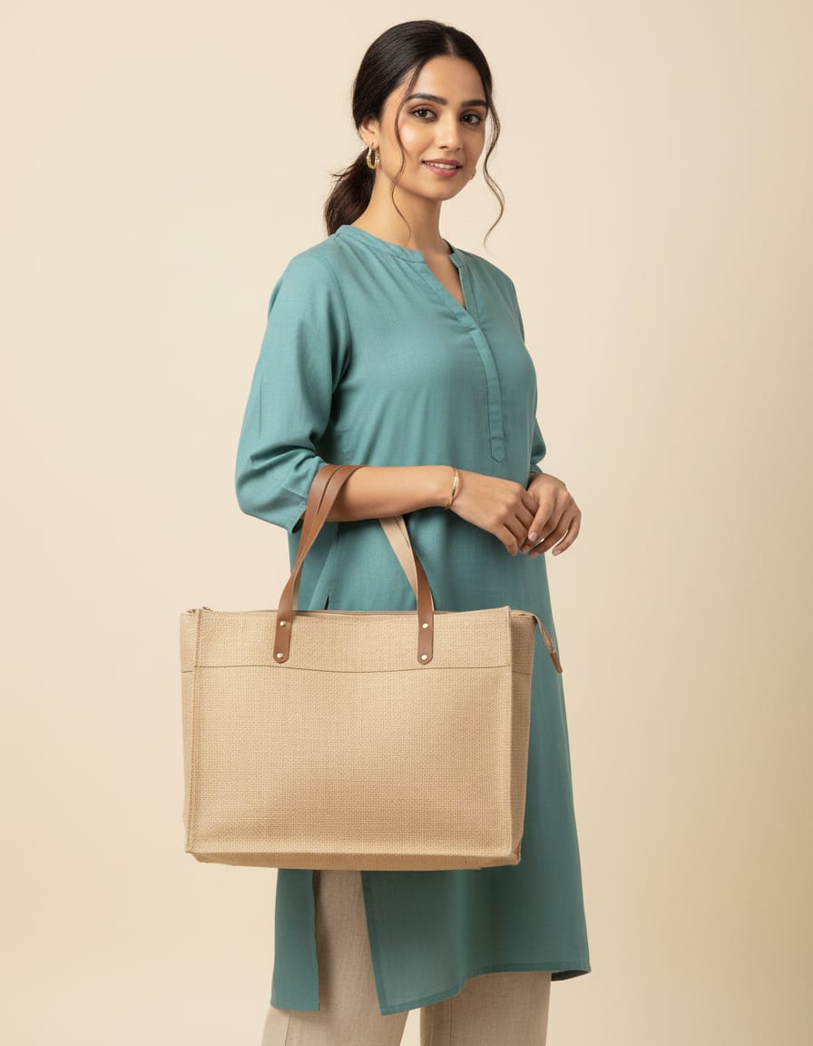 Plain Natural Color Laminated Jute Shopping Bag