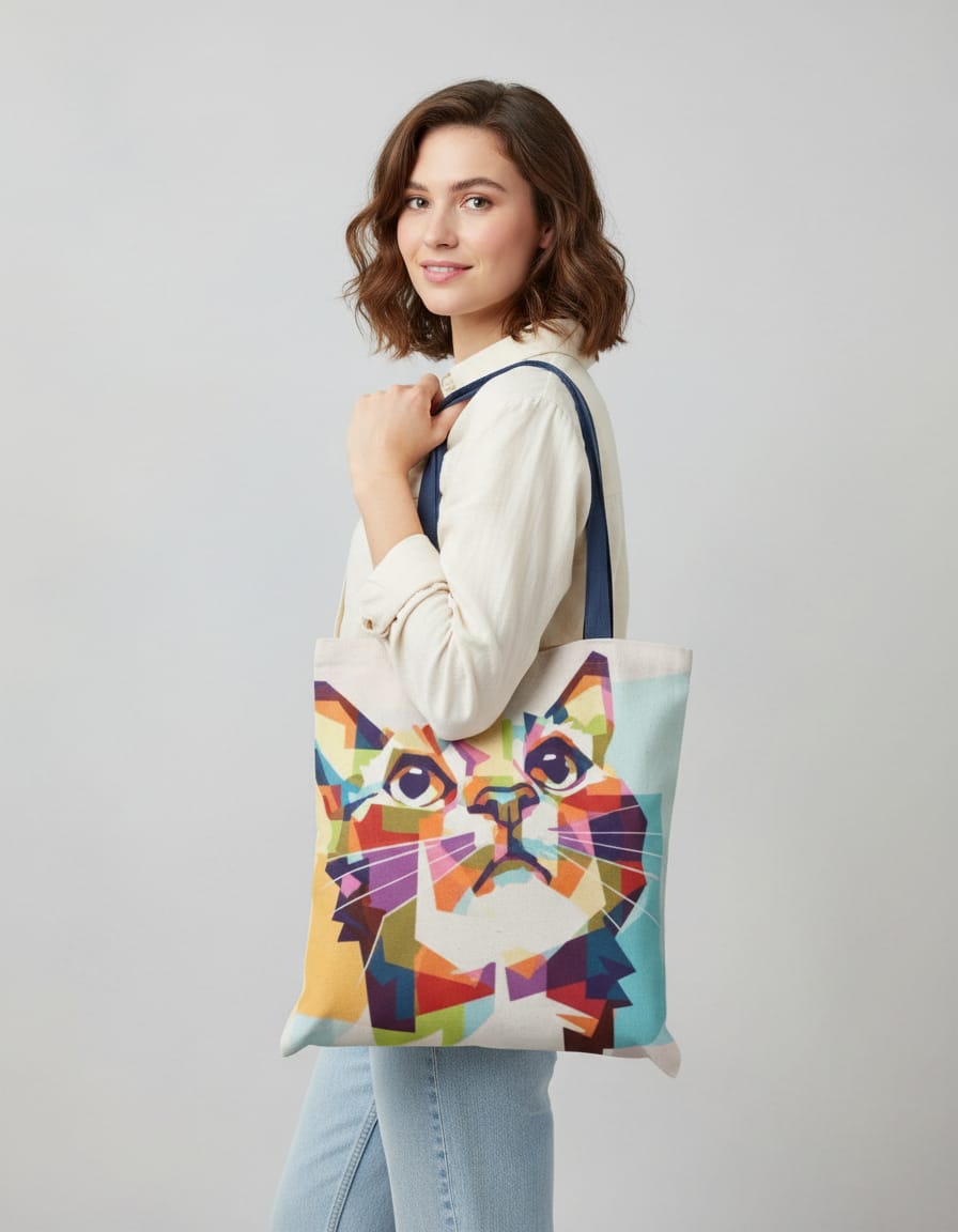Polyester Fabric Full-white Printed Tote Bags