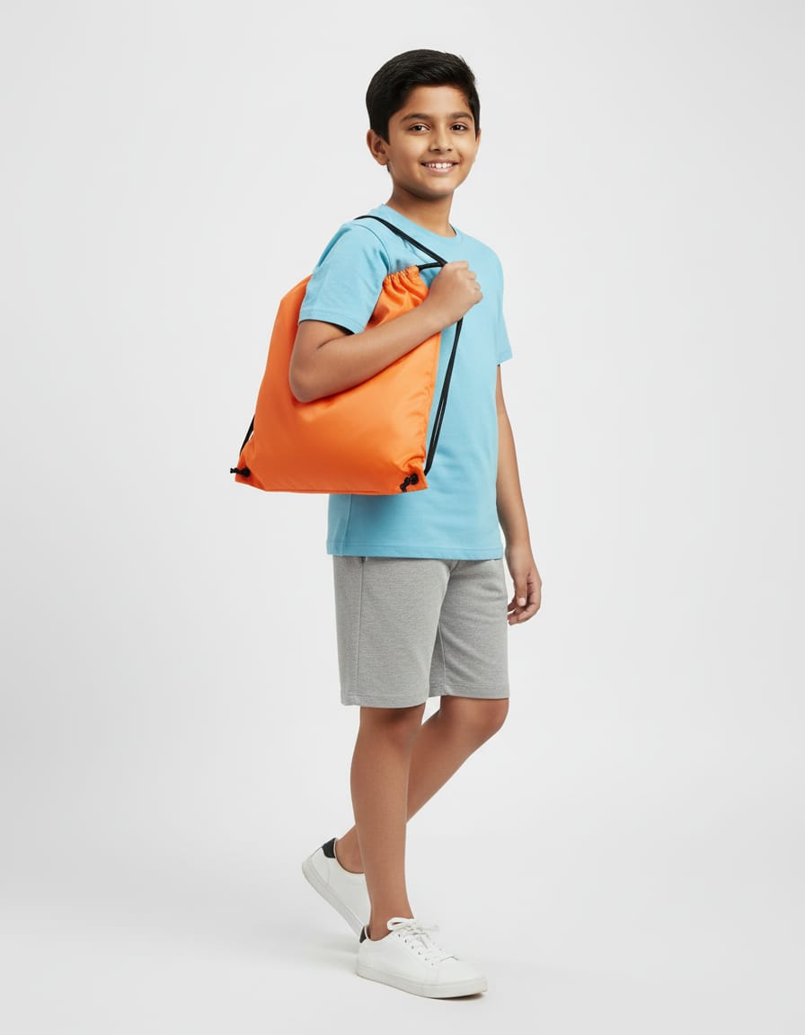 Polyester PU Raincoat Fabric Orange Color Plain Drawstring Bag