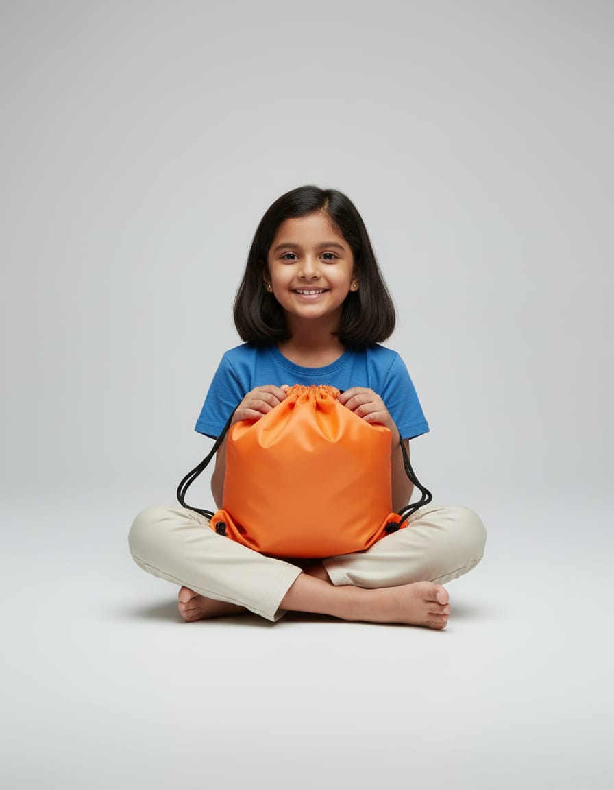 Polyester PU Raincoat Fabric Orange Color Plain Drawstring Bag