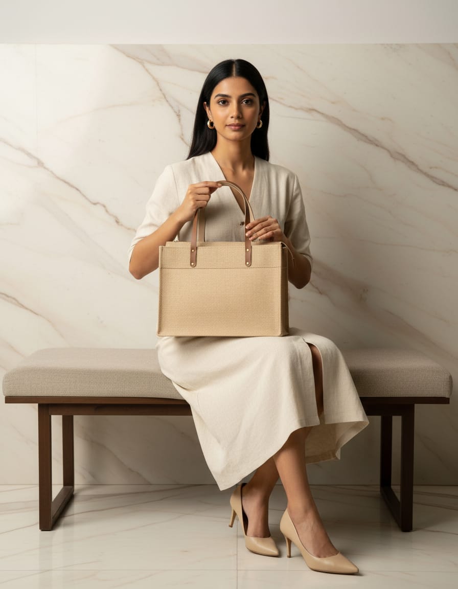 Plain Natural Color Laminated Jute Shopping Bag