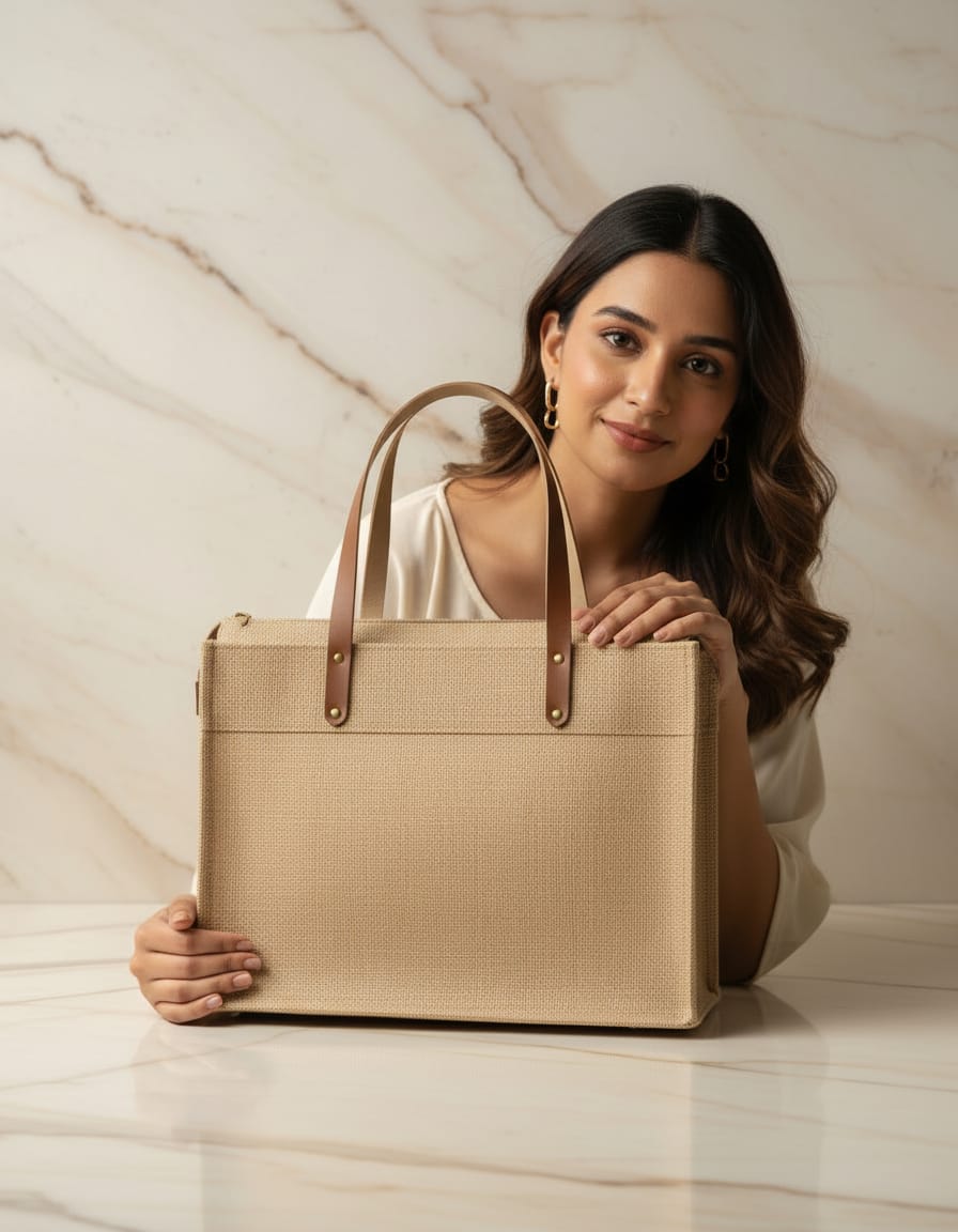 Plain Natural Color Laminated Jute Shopping Bag