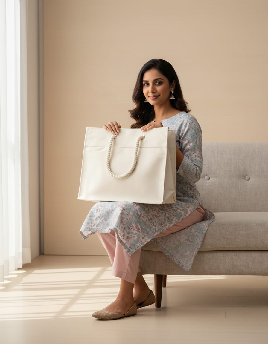 250 GSM Cotton Canvas Plain Shopping Bag with Rope Handle