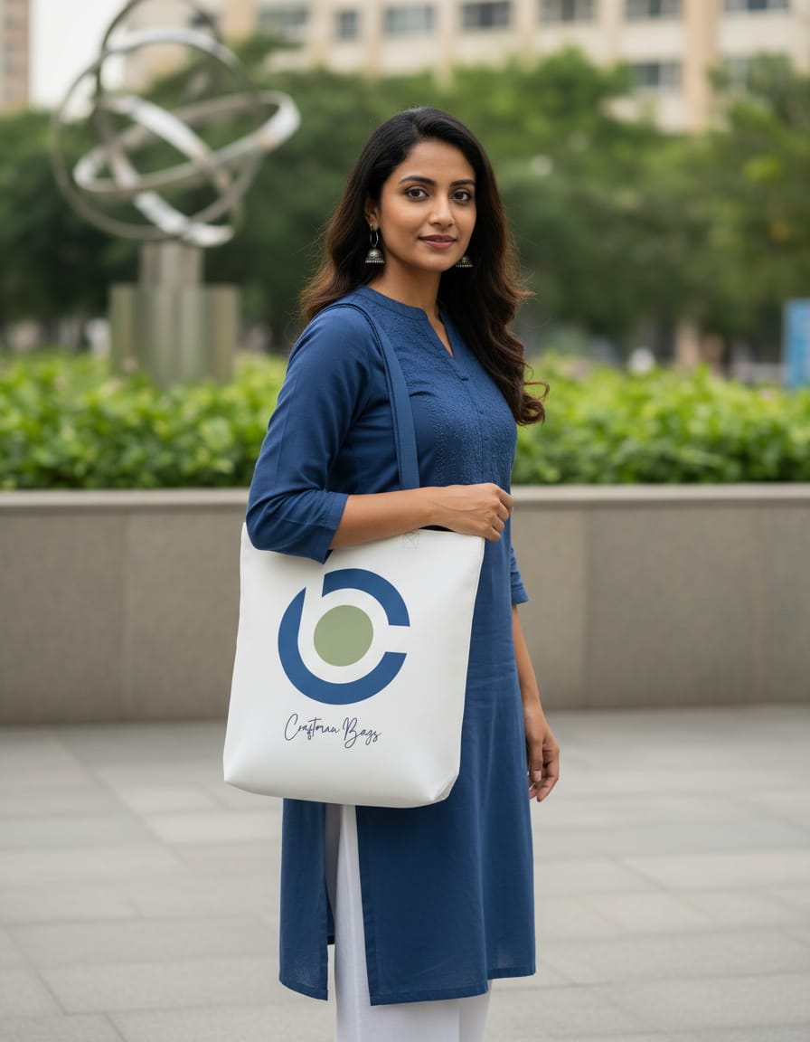 Polyester Fabric Full-white Printed Tote Bags