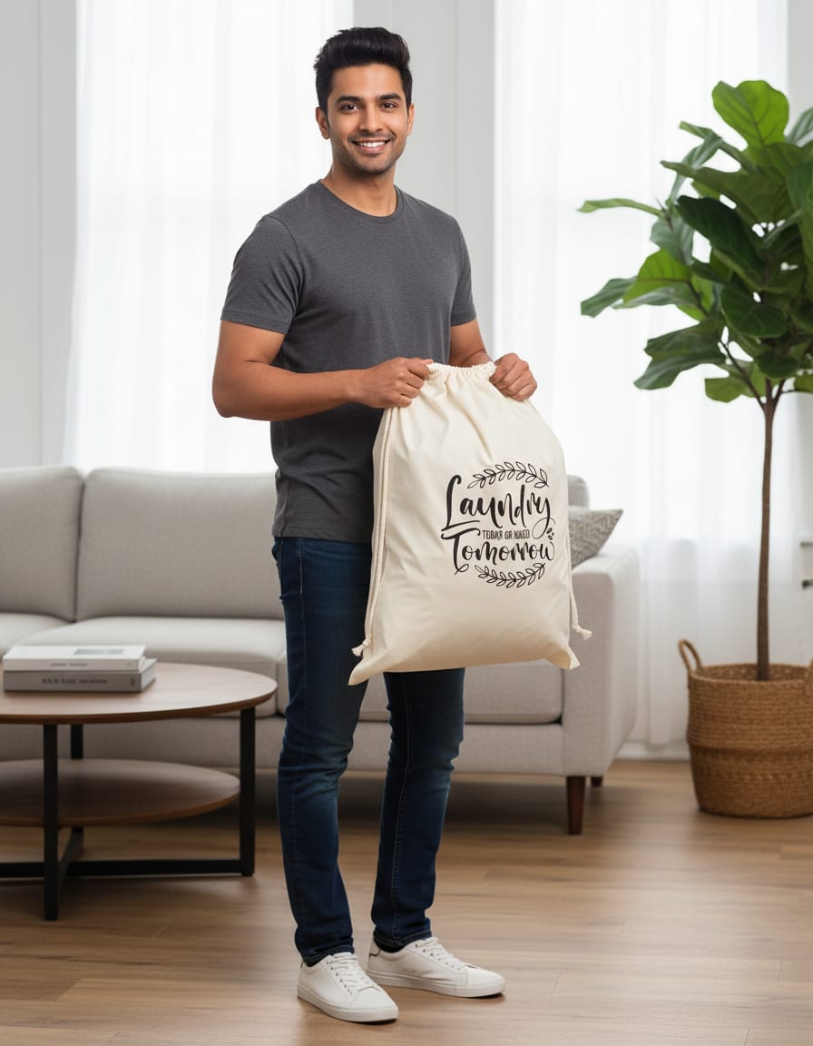Beige Color 250GSM Cotton Canvas Laundry Bag