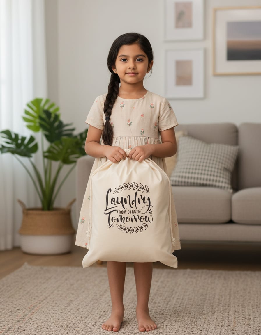 Beige Color 250GSM Cotton Canvas Laundry Bag