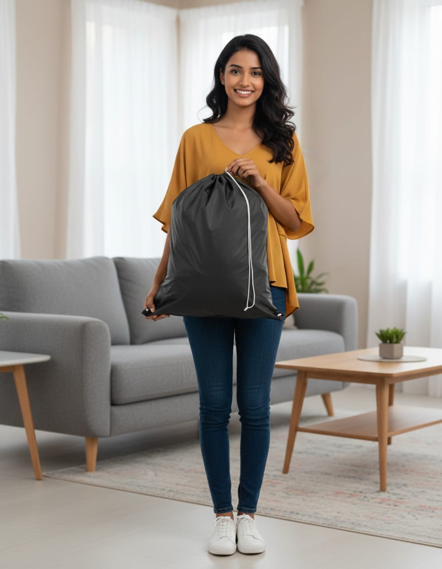 Black Polyester PU Raincoat Fabric Laundry Bag